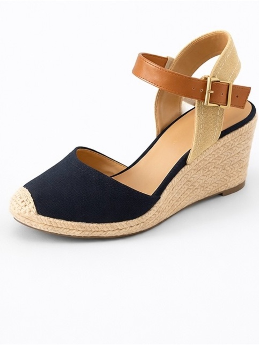 Tommy Hilfiger Espadrilles Wedges Navy Tan Ankle Strap Size 7.5 Chic - Picture 4 of 5
